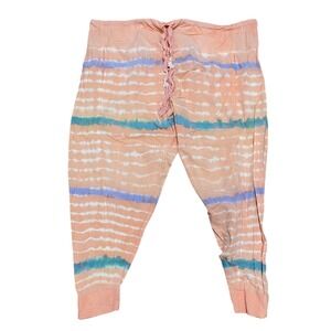 VTG Paul Ropp Women Free Size Tie Dye Cotton Harem Pants Peach Tassel Drawstring